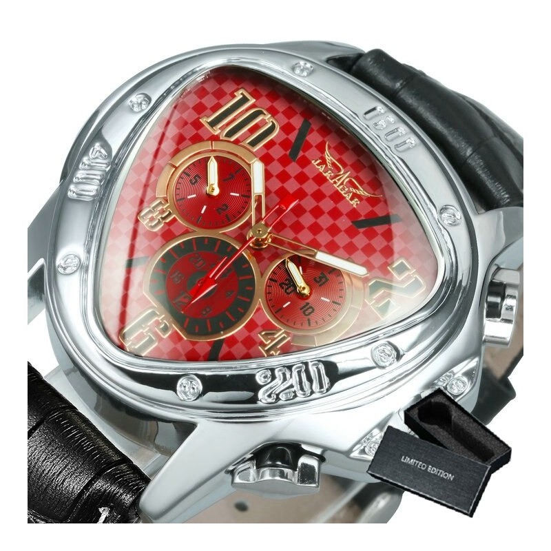Jaragar - montre de sport automatique de luxe - cadran triangle géométrique - bracelet en cuir véritable