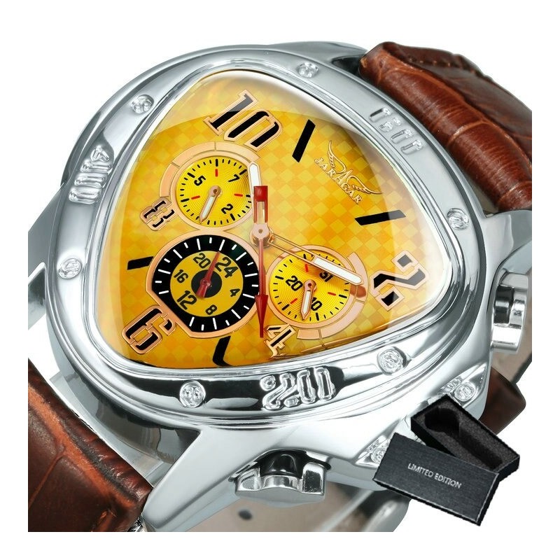 Jaragar - montre de sport automatique de luxe - cadran triangle géométrique - bracelet en cuir véritable