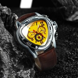 Jaragar - montre de sport automatique de luxe - cadran triangle géométrique - bracelet en cuir véritable