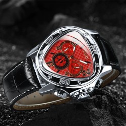 Jaragar - montre de sport automatique de luxe - cadran triangle géométrique - bracelet en cuir véritable