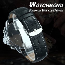 Jaragar - montre de sport automatique de luxe - cadran triangle géométrique - bracelet en cuir véritable