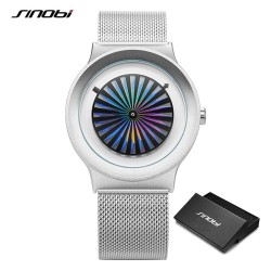 SINOBI - orologio al quarzo creativo - quadrante colorato - cinturino in maglia di acciaio inossidabile