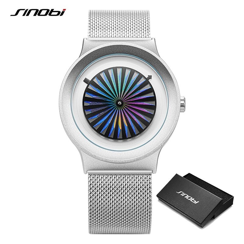 SINOBI - orologio al quarzo creativo - quadrante colorato - cinturino in maglia di acciaio inossidabile