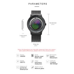 SINOBI - orologio al quarzo creativo - quadrante colorato - cinturino in maglia di acciaio inossidabile