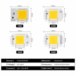 COB LED chip - smart IC - 220V 240V - 10W - 20W - 30W - 50W - 70W - 100W 150W - 6 piecesLED chips