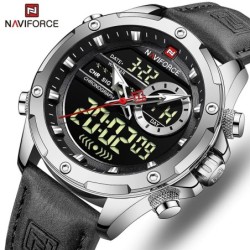 NAVIFORCE - sport - orologio militare al quarzo - cinturino in pelle - display LCD LED - impermeabile