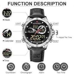 NAVIFORCE - sports - military quartz watch - leather strap - LCD LED display - waterproofWatches