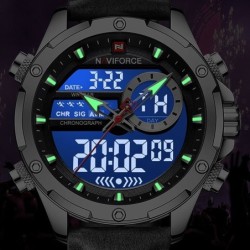 NAVIFORCE - sports - military quartz watch - leather strap - LCD LED display - waterproofWatches