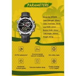 NAVIFORCE - sport - montre à quartz militaire - bracelet en cuir - écran LCD LED - étanche