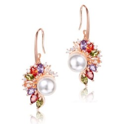 Eleganti orecchini in oro - perla - zirconi colorati