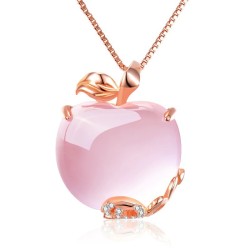 Elegante collana in oro rosa - pendente a forma di mela - cristalli - opale rosa
