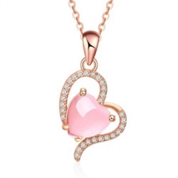 Elegante collana in oro rosa - pendente a forma di cuore - cristalli - opale rosa