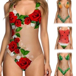 Costume intero sexy - monokini - stampa floreale e frutta