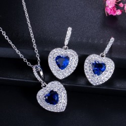Lussuosa parure di gioielli in argento - pendenti a forma di cuore - cristallo - zirconi - collana - orecchini