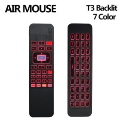 T3 6-Axis Gyro - Air Mouse - 2.4G - wireless - 7 colori retroilluminato - Telecomando intelligente - con tastiera QWERTY