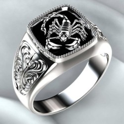 Anello vintage in rilievo - anello con sigillo - design scorpione - argento sterling 925