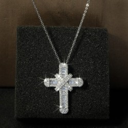 Lussuosa collana in argento - ciondolo croce di cristallo bianco