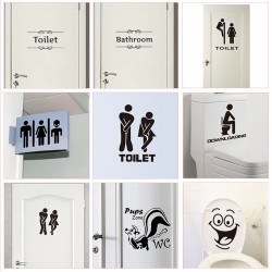 WC - salle de bain - panneau d'entrée de toilette - autocollant en vinyle amusant