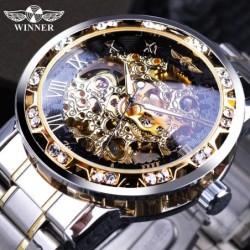 WINNER - orologio di lusso - meccanico - luminoso - con diamanti - design scheletrato trasparente - con scatola