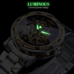WINNER - montre de luxe - mécanique - lumineuse - avec diamants - design squelette transparent - avec boîte