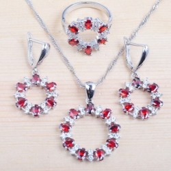 Parure esclusiva di gioielli - collana - orecchini - anello - zirconi bianchi e rossi - argento 925