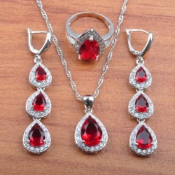 Parure esclusiva di gioielli - collana - orecchini - anello - zirconi rossi - argento sterling 925