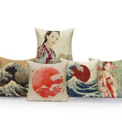 Fodera per cuscino decorativo - stile giapponese - donna - onde del mare - alba - montagne - 40 cm * 40 cm - 45 cm * 45 cm