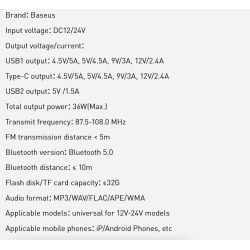 Baseus - émetteur de voiture - chargeur rapide - Bluetooth - double USB - type-C
