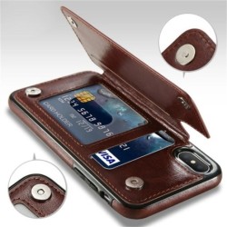 Portacarte retrò - cover per telefono - flip cover in pelle - mini portafoglio - per iPhone - blu