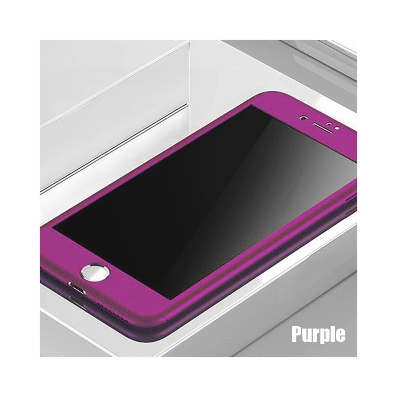 Coque intégrale Luxury 360 - avec protection d'écran en verre trempé - pour iPhone - violet