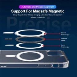 Chargement sans fil Magsafe - étui magnétique transparent - porte-cartes magnétique en cuir - pour iPhone - marron