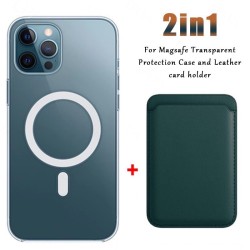 Ricarica wireless Magsafe - custodia magnetica trasparente - portacarte magnetico in pelle - per iPhone - verde scuro