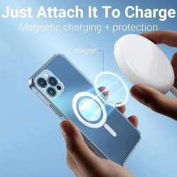 Recharge sans fil Magsafe - étui magnétique transparent - porte-cartes magnétique en cuir - pour iPhone - violet