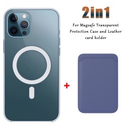 Ricarica wireless Magsafe - custodia magnetica trasparente - portacarte magnetico in pelle - per iPhone - viola