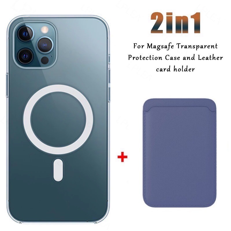 Ricarica wireless Magsafe - custodia magnetica trasparente - portacarte magnetico in pelle - per iPhone - viola
