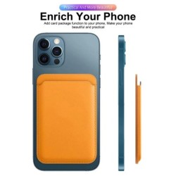 Chargement sans fil Magsafe - étui magnétique transparent - porte-cartes magnétique en cuir - pour iPhone - orange