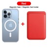 Ricarica wireless Magsafe - custodia magnetica trasparente - portacarte magnetico in pelle - per iPhone - rosso