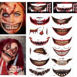 Tatouage temporaire Halloween - autocollant étanche - bouche de clown - 12 pièces