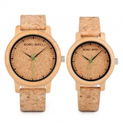 Montre bois bambou - Quartz - fait main - bracelet liège - pour elle - pour lui - pour couple