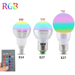 Ampoule magique LED RGB - 16 couleurs changeantes - avec télécommande IR - E27 - 5W - 7W