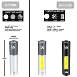 Mini torcia LED - USB - COB - waterproof - zoom telescopico