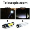 Mini torcia LED - USB - COB - waterproof - zoom telescopico