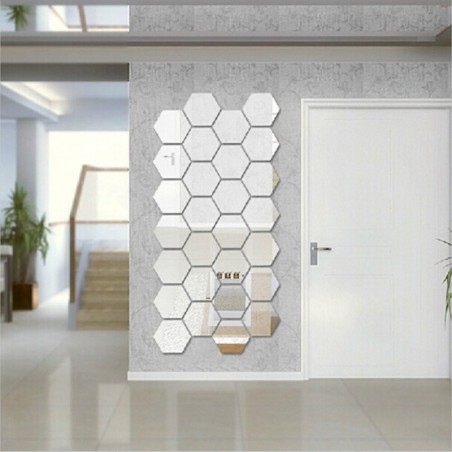Hexagon shaped mirror - wall sticker - 12 piecesWall stickers