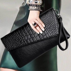Vintage small clutch - shoulder bag - crocodile skin pattern - with zipperHandbags