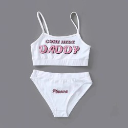 Sexy lingerie set - short top - knickers - COME HERE DADDY PLEASE letteringLingerie