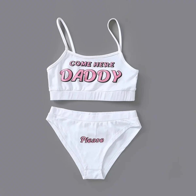 Sexy lingerie set - short top - knickers - COME HERE DADDY PLEASE letteringLingerie