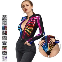 Body sexy - manica lunga - con cerniera - stampa scheletro