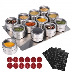 Magnetic spice jars - with labels - with wall mounted rack - stainless steelStorage