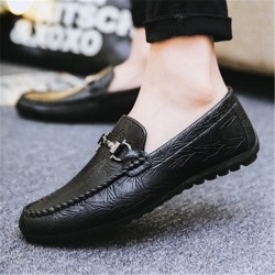 Chaussures plates pour hommes à la mode - mocassins à enfiler - cuir véritable