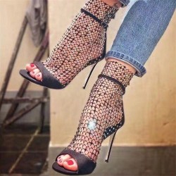 Sandali sexy con tacco alto - glitter air mesh - con cerniera - lunghezza alla caviglia